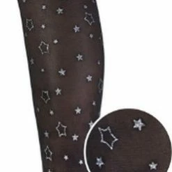 Merkloos Panty Meisjes - Glitter - Sterren - Zwart/Zilver - Maat140/152