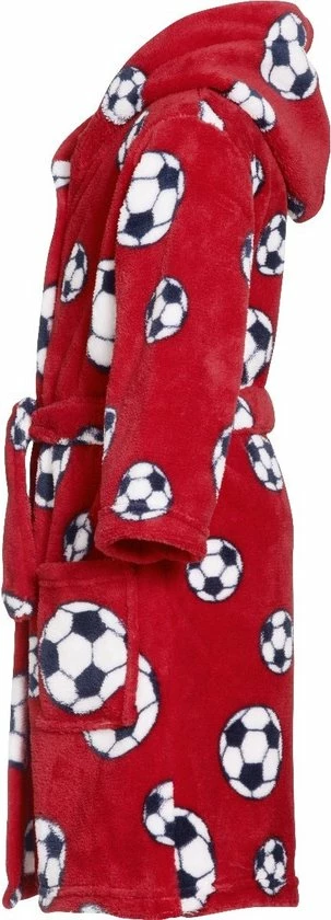 Playshoes - Fleece Badjas Met Capuchon - Voetbal Rood - Maat 146-152cm 5 Playshoes - Fleece Badjas Met Capuchon - Voetbal Rood - Maat 146-152cm - Afbeelding 3