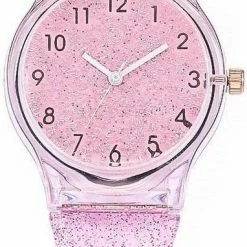 Shiny Kinderhorloge Roze | Glitter | Kunststof/Plastic | Ø 33 Mm | Fashion Favorite
