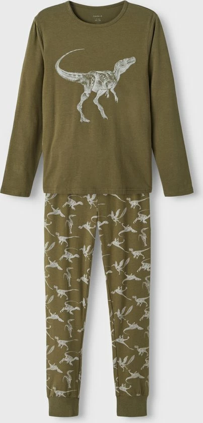 NAME IT NKMNIGHTSET OLIVE NIGHT DINO NOOS Jongens Pyjama - Maat 134/140 3 NAME IT NKMNIGHTSET OLIVE NIGHT DINO NOOS Jongens Pyjama - Maat 134/140