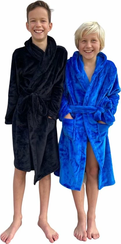 Badrock Kinderbadjas Fleece - Capuchon Badjas Kind - Zwart - Ochtendjas Flanel Fleece - Maat XXL (164/176) 6 Badrock Kinderbadjas Fleece - Capuchon Badjas Kind - Zwart - Ochtendjas Flanel Fleece - Maat XXL (164/176) - Afbeelding 4