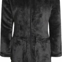 Charlie Choe Badjas Kind - Kinderbadjas Met Rits & Capuchon - Zwart/donkergrijs - Fleece - 164/176