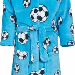 Playshoes - Fleece Badjas Met Capuchon - Voetbal Blauw - Maat 146-152cm