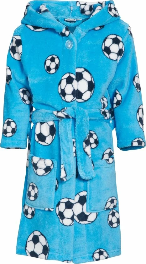 Playshoes - Fleece Badjas Met Capuchon - Voetbal Blauw - Maat 146-152cm 3 Playshoes - Fleece Badjas Met Capuchon - Voetbal Blauw - Maat 146-152cm