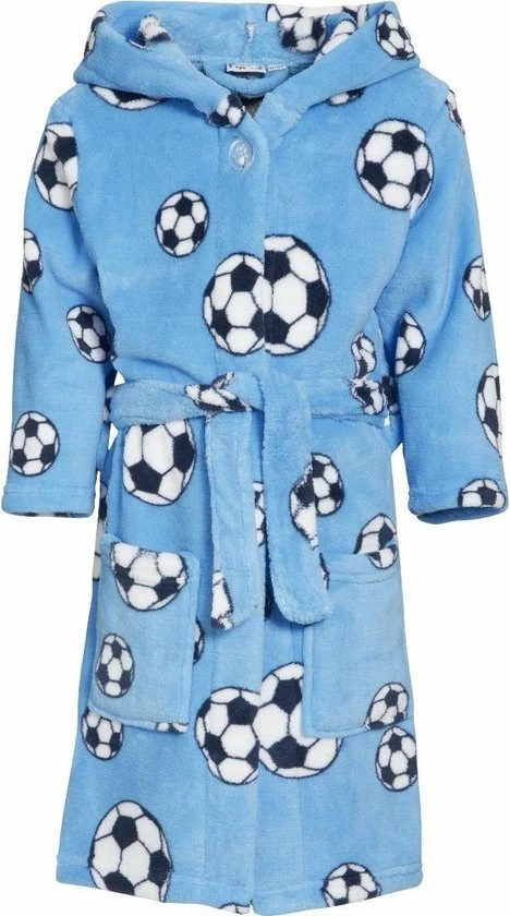 Playshoes - Fleece Badjas Met Capuchon - Voetbal Blauw - Maat 146-152cm 9 Playshoes - Fleece Badjas Met Capuchon - Voetbal Blauw - Maat 146-152cm - Afbeelding 7