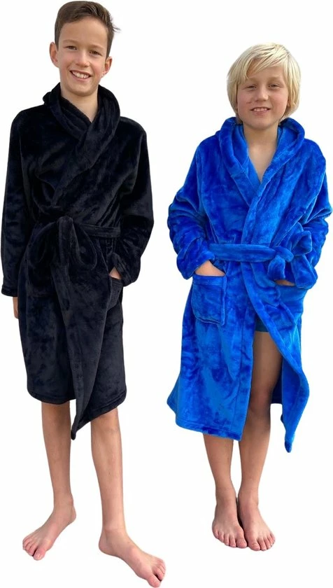 Badrock Kinderbadjas Fleece - Capuchon Badjas Kind - Zwart - Ochtendjas Flanel Fleece - Maat XXL (164/176) 5 Badrock Kinderbadjas Fleece - Capuchon Badjas Kind - Zwart - Ochtendjas Flanel Fleece - Maat XXL (164/176) - Afbeelding 3