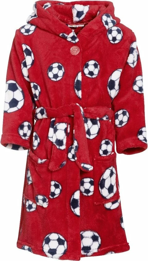 Playshoes - Fleece Badjas Met Capuchon - Voetbal Rood - Maat 146-152cm 3 Playshoes - Fleece Badjas Met Capuchon - Voetbal Rood - Maat 146-152cm