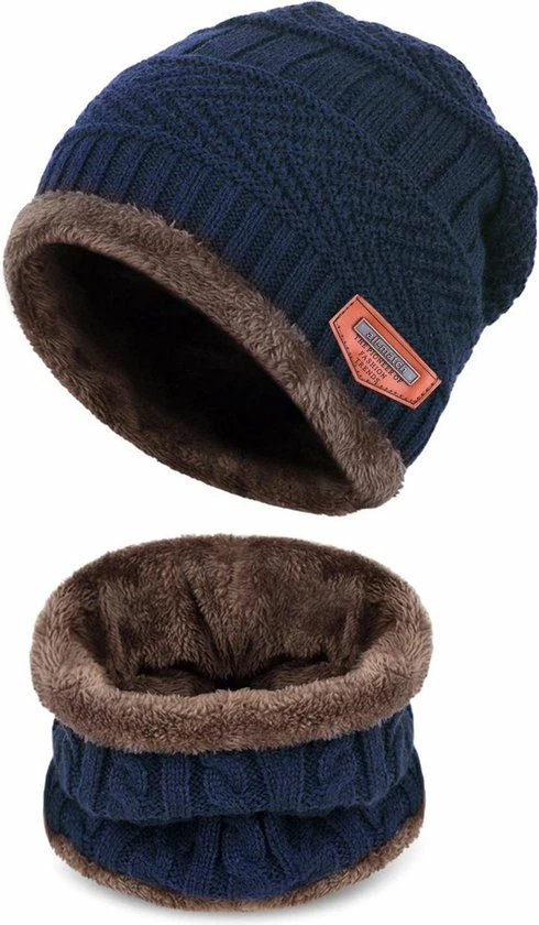 AA Commerce Luxe Gebreide Kinder Beanie Muts Met Sjaal Set - Bonnet Winter Muts Met Colsjaal Nekwarmer - Halswarmer Wintermuts Gevoerd Wol - Balaclava Bivakmuts Met Nek Warmer Col - Heerlijk Warme & Zachte Fleece Voering - Voor Kinderen Van 5-14 Jaar - Blauw 4 AA Commerce Luxe Gebreide Kinder Beanie Muts Met Sjaal Set - Bonnet Winter Muts Met Colsjaal Nekwarmer - Halswarmer Wintermuts Gevoerd Wol - Balaclava Bivakmuts Met Nek Warmer Col - Heerlijk Warme & Zachte Fleece Voering - Voor Kinderen Van 5-14 Jaar - Blauw - Afbeelding 2