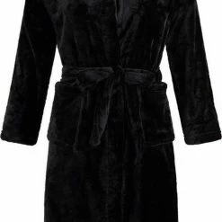 Badrock Kinderbadjas Fleece - Capuchon Badjas Kind - Zwart - Ochtendjas Flanel Fleece - Maat XXL (164/176)