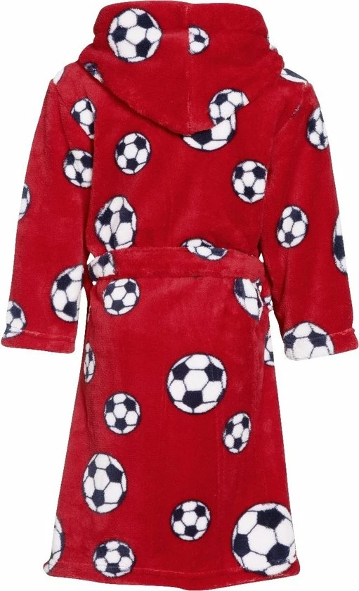 Playshoes - Fleece Badjas Met Capuchon - Voetbal Rood - Maat 146-152cm 4 Playshoes - Fleece Badjas Met Capuchon - Voetbal Rood - Maat 146-152cm - Afbeelding 2