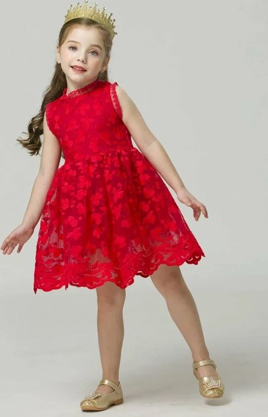 NNJXD Schattige Red Princess Lace Feest Jurk - Princess Verjaardag Jurk - Kerst Jurk - Bruidmeisje Jurk - Photoshoot Jurk - Red Lace Princess Maat 104 Mouwloos 5 NNJXD Schattige Red Princess Lace Feest Jurk - Princess Verjaardag Jurk - Kerst Jurk - Bruidmeisje Jurk - Photoshoot Jurk - Red Lace Princess Maat 104 Mouwloos - Afbeelding 3