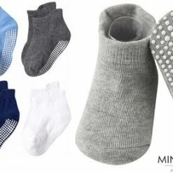 MINIIYOU 6 Paar - Antislip Sokken Kind Baby - 1-3 Jaar - Blauw Grijs - Enkelsokken - Verbeterde Kwaliteit