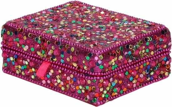 Merkloos Fuchsia Roze Sieradenkistje Met Glitters 8 X 10 Cm - Juwelenkistje/sieradendoosje Met Spiegel 4 Merkloos Fuchsia Roze Sieradenkistje Met Glitters 8 X 10 Cm - Juwelenkistje/sieradendoosje Met Spiegel - Afbeelding 2