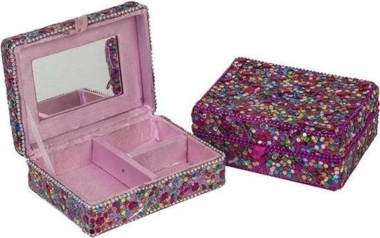 Merkloos Fuchsia Roze Sieradenkistje Met Glitters 8 X 10 Cm - Juwelenkistje/sieradendoosje Met Spiegel 5 Merkloos Fuchsia Roze Sieradenkistje Met Glitters 8 X 10 Cm - Juwelenkistje/sieradendoosje Met Spiegel - Afbeelding 3