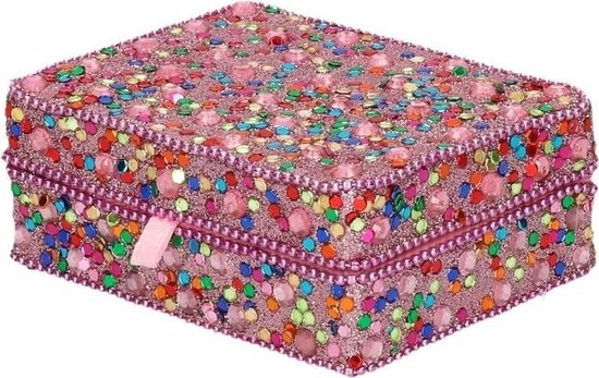Merkloos Roze Roze Sieradenkistje Met Glitters 8 X 10 Cm - Juwelenkistje/sieradendoosje Met Spiegel 4 Merkloos Roze Roze Sieradenkistje Met Glitters 8 X 10 Cm - Juwelenkistje/sieradendoosje Met Spiegel - Afbeelding 2