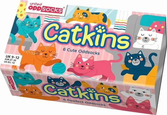 United Oddsocks Odd Socks Kindersokken Catkins Kat Multipack Mismatched 27-30 Cadeaudoos 4 United Oddsocks Odd Socks Kindersokken Catkins Kat Multipack Mismatched 27-30 Cadeaudoos - Afbeelding 2