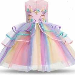 Unicorn Eenhoorn Jurk Regenboog Prinses Jurk Regenboog Kostum M160