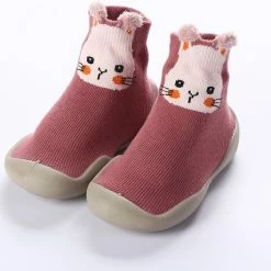 Baby-slofje.nl Anti-slip Babyschoentjes - Soksloffen - Eerste Loopschoentjes Van Baby-Slofje - Oudroze Konijn Maat 22/23