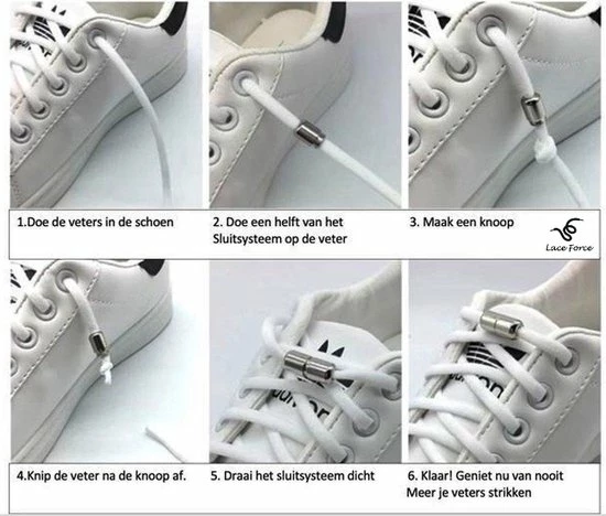 Lace Force Veters - (wit) - Niet Strikken - Elastische Veters - No Tie - Schoenveters - Sportveters - Rond - Schoenveters - Kinderveters 4 Lace Force Veters - (wit) - Niet Strikken - Elastische Veters - No Tie - Schoenveters - Sportveters - Rond - Schoenveters - Kinderveters - Afbeelding 2