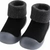 Baby-slofje.nl Fleece Anti-slip Babyschoentjes - Slof Sokken - Eerste Loopschoentjes Van Baby-Slofje - Effen Zwart - Maat 18/19