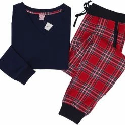 La V La-V Pyjama Sets Voor Meisjes Met Jogging Broek Van Flanel Donkerblauw/rood 170-176