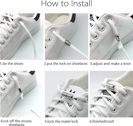 ProtectSupply - Elastische Veters - Schoenveters - Veters - Niet Meer Strikken - Wit 6 ProtectSupply - Elastische Veters - Schoenveters - Veters - Niet Meer Strikken - Wit - Afbeelding 4