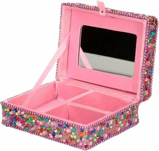 Merkloos Roze Roze Sieradenkistje Met Glitters 8 X 10 Cm - Juwelenkistje/sieradendoosje Met Spiegel 5 Merkloos Roze Roze Sieradenkistje Met Glitters 8 X 10 Cm - Juwelenkistje/sieradendoosje Met Spiegel - Afbeelding 3