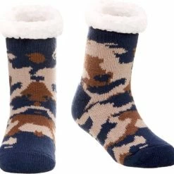 JAXY - Huissokken Dames - Verwarmde Sokken - Anti Slip Sokken - Huissokken - Bedsokken - Warme Sokken - Kerstcadeau Voor Vrouwen - Thermosokken - Dikke Sokken - Fluffy Sokken - Kerstsokken Dames En Heren - Maat 28-31 - Camo Blauw/Bruin