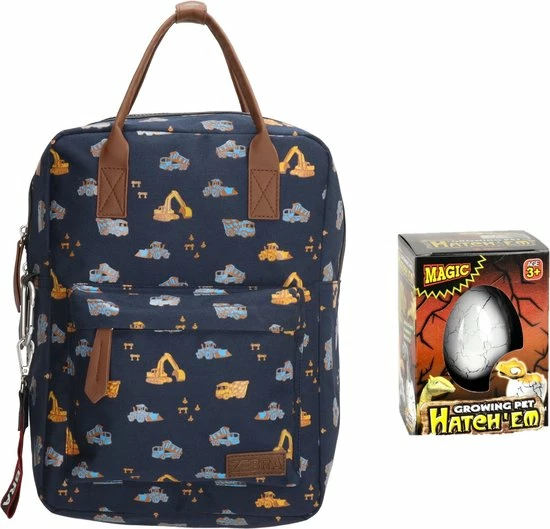 Zebra Trends Zebra Rugtas Construction Blue Rugzak + Dino Ei 3 Zebra Trends Zebra Rugtas Construction Blue Rugzak + Dino Ei