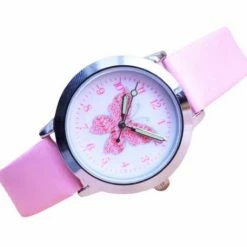 12Getit Meisjes Horloge Met Vlinder Afbeelding En Roze Leer Bandje.