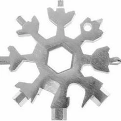 IsoTrade Multifunctionele 18 In 1 | Sneeuwvlokje Multitool | Schroevendraaiers & Moersleutels | Sleutelhanger | Roestvrijstaal