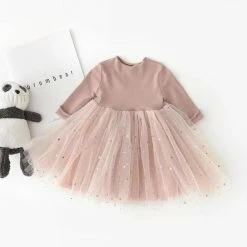 NNJXD Baby Jurk / Meisjes Jurk / Prinsessenjurk / Taupe / Roze / Tule / Sterretjes/ Sterren/ Goud / Partyjurk / Feestjurk / 1 Jaar / Maat 80