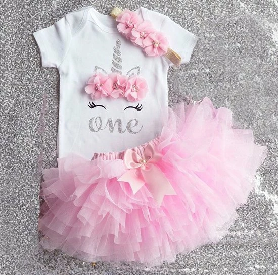 NNJXD 3 In 1 Set Cakesmash Outfit Meisje - Eerste Verjaardag Eenhoorn Jurk Set - Babykleding - Roze Unicorn - 1 Jaar 6 NNJXD 3 In 1 Set Cakesmash Outfit Meisje - Eerste Verjaardag Eenhoorn Jurk Set - Babykleding - Roze Unicorn - 1 Jaar - Afbeelding 4