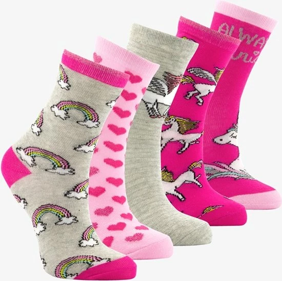 Scapino 5 Paar Kindersokken Met Unicorns - Roze - Maat 27/30 3 Scapino 5 Paar Kindersokken Met Unicorns - Roze - Maat 27/30