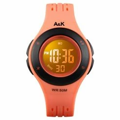 A&K Digitale Kinderhorloge | Waterdicht | Stopwatch | LED Verlichting | Stopwatch | Sport Watch Kids | Oranje + Geschenkdoosje