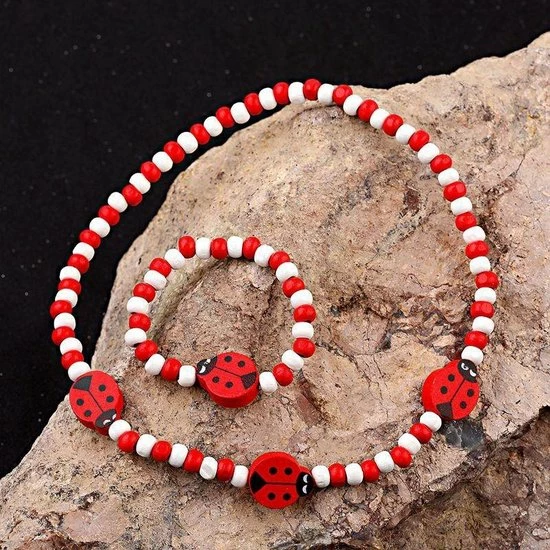 Fako Bijoux® - Kinderketting En Armband - Hout - Lieveheersbeestje - Rood/Wit - Sinterklaas & Kerst 4 Fako Bijoux® - Kinderketting En Armband - Hout - Lieveheersbeestje - Rood/Wit - Sinterklaas & Kerst - Afbeelding 2