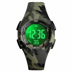 A&K Digitale Leger Kinderhorloge | Waterdicht | Stopwatch | LED Verlichting | Stopwatch | Sport Watch Kids | Army Groen + Geschenkdoosje