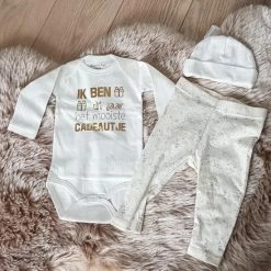 Merkloos MM Baby Cadeau Geboorte Meisje Jongen Set Met Tekst Aanstaande Zwanger Kledingset Pasgeboren Unisex Bodysuit | Babykleding Huispakje | Kraamkado | Gift Set Babyset Kraamcadeau Aankondiging Bekendmaking Zwangerschap