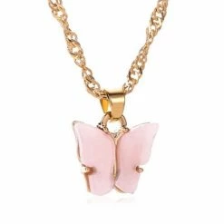Goldenspot Vlinder Ketting - Ketting Met Vlinder - Goudkleurig - Roze
