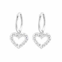 Zilver Kinderoorbellen Meisje Met Hartje Kristal Hangertje | Oorringen Meisje Zilver | Hanger Hart | Zilverana | Sterling 925 Silver