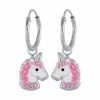Oorbellen Meisje | Kinderoorbellen Meisje Zilver | Eenhoorn Oorbellen | Zilveren Oorringen Met Hanger, Hoofd Van Eenhoorn Met Roze Kristallen Halsband | WeLoveSilver -Nike winkel 550x550 417