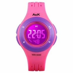 A&K Digitale Kinderhorloge | Waterdicht | Stopwatch | LED Verlichting | Stopwatch | Sport Watch Kids | Paars + Geschenkdoosje