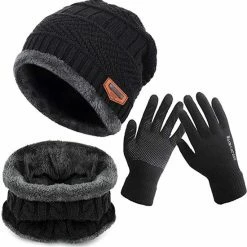 Geweo Hoed Colsjaal Handschoenen Set - Mutsen - Sjaal - Handschoenen - Gebreide Baggy Warme Muts - Wintermuts Gevoerd Wol - Unisex - Kerst Geschenk - Zwart - Kerstmis - Kerstfeest - Christmas Gift