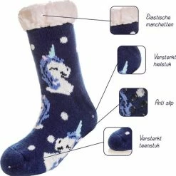 JAXY - Huissokken Kinderen - Verwarmde Sokken - Anti Slip Sokken - Huissokken - Bedsokken - Warme Sokken - Kerstcadeau Voor Kinderen - Thermosokken - Dikke Sokken - Fluffy Sokken - Kerstsokken - Maat 32-35 - Unicorns Donkerblauw -Nike winkel 550x555