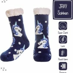 JAXY - Huissokken Kinderen - Verwarmde Sokken - Anti Slip Sokken - Huissokken - Bedsokken - Warme Sokken - Kerstcadeau Voor Kinderen - Thermosokken - Dikke Sokken - Fluffy Sokken - Kerstsokken - Maat 32-35 - Unicorns Donkerblauw -Nike winkel 550x560