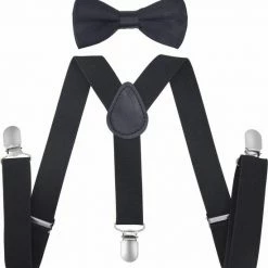 Fako Fashion® - Kinder Bretels Met Vlinderstrik - Kinderbretels - Vlinderdas - Strik - 65cm - Zwart