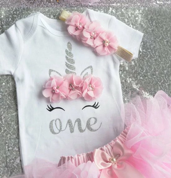 NNJXD 3 In 1 Set Cakesmash Outfit Meisje - Eerste Verjaardag Eenhoorn Jurk Set - Babykleding - Roze Unicorn - 1 Jaar 5 NNJXD 3 In 1 Set Cakesmash Outfit Meisje - Eerste Verjaardag Eenhoorn Jurk Set - Babykleding - Roze Unicorn - 1 Jaar - Afbeelding 3