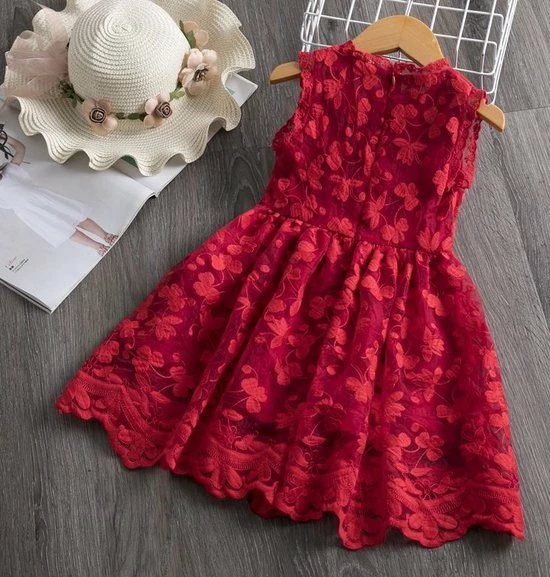 NNJXD Schattige Red Princess Lace Feest Jurk - Princess Verjaardag Jurk - Kerst Jurk - Bruidmeisje Jurk - Photoshoot Jurk - Red Lace Princess Maat 104 Mouwloos 4 NNJXD Schattige Red Princess Lace Feest Jurk - Princess Verjaardag Jurk - Kerst Jurk - Bruidmeisje Jurk - Photoshoot Jurk - Red Lace Princess Maat 104 Mouwloos - Afbeelding 2