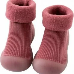 Baby-slofje.nl Fleece Anti-slip Babyschoentjes - Sok Sloffen - Eerste Loopschoentjes Van Baby-Slofje - Effen Donkerrood - Maat 18/19