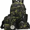 Merkloos 3-delige Rugzak Set - Camouflage Groen - Schooltas - Rugzak Kind - Back To School - Rugtas & Schoudertas & Etui